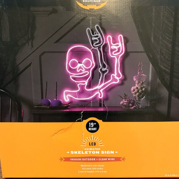 Target Hyde & Eek PINK Waving Skeleton Moving LED Light Faux Neon Halloween 2024 - Picture 4 of 4